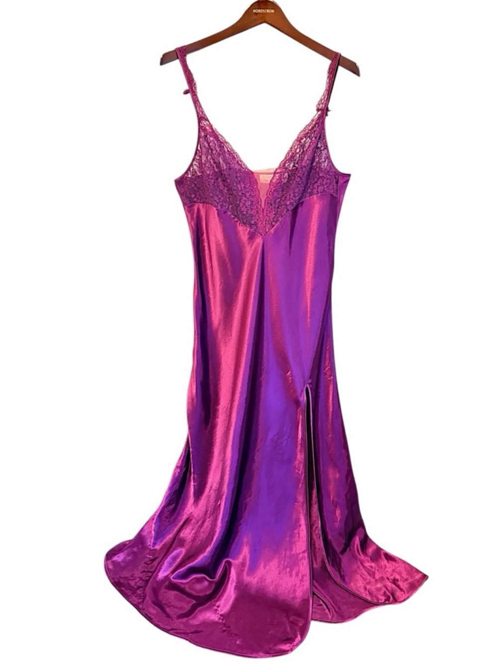 Victoria's Secret Gold Label Satin maxi nightgown, vintage b urgundy, size L